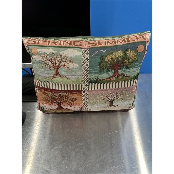 Vintage Tapestry Throw Accent Pillow of 4 Seasons - Picture 1 of 5